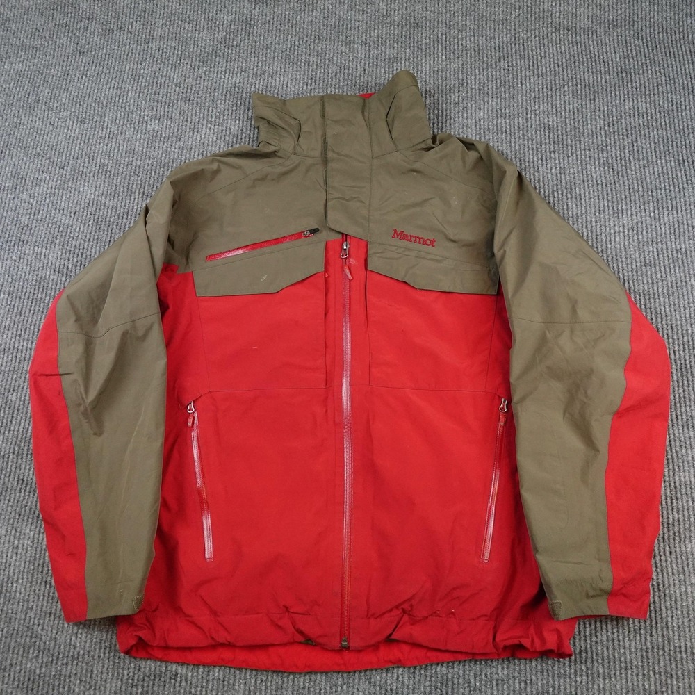 Marmot Goretex Performance Shell Jacket Mens Large Red Green Ski Waterproof